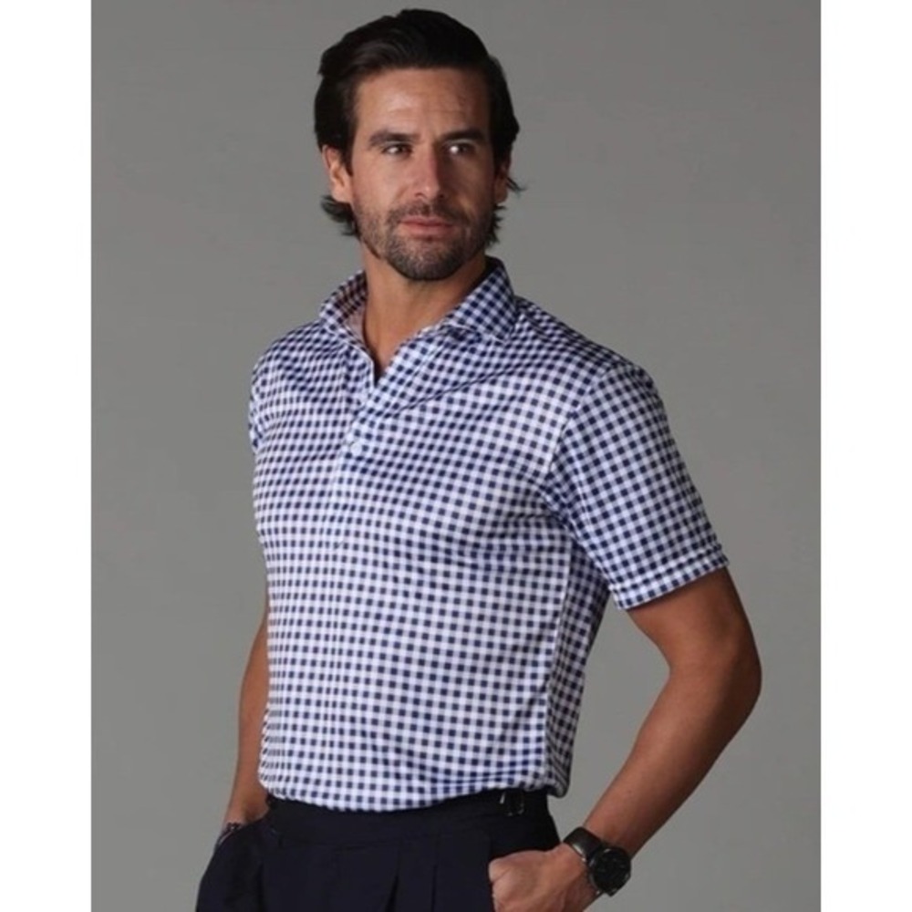 NWT Collars and Co Semi-Spread Collar Polo Navy Gingham 3XL‎ Relaxed